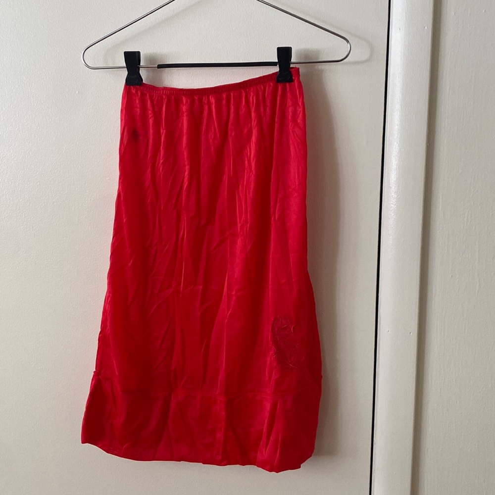 Incredible vintage red women’s small slip with rose detail and side slits